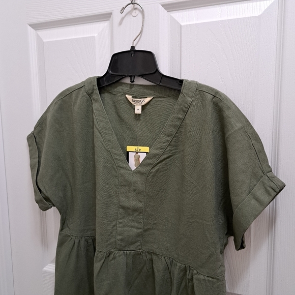 NWT Briggs New York Green Linen Dress Small V-neck Short Sleeved - Picture 6 of 16